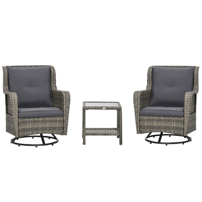 Outsunny Patio Pivotal 360°Rotating Rocking Bistro Set, Gray, Modern & Comfortable Outdoor Seating