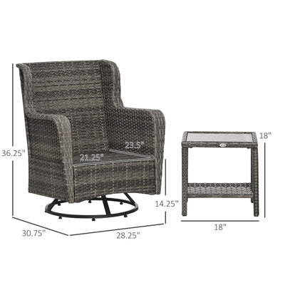 Outsunny Patio Pivotal 360°Rotating Rocking Bistro Set, Gray, Modern & Comfortable Outdoor Seating