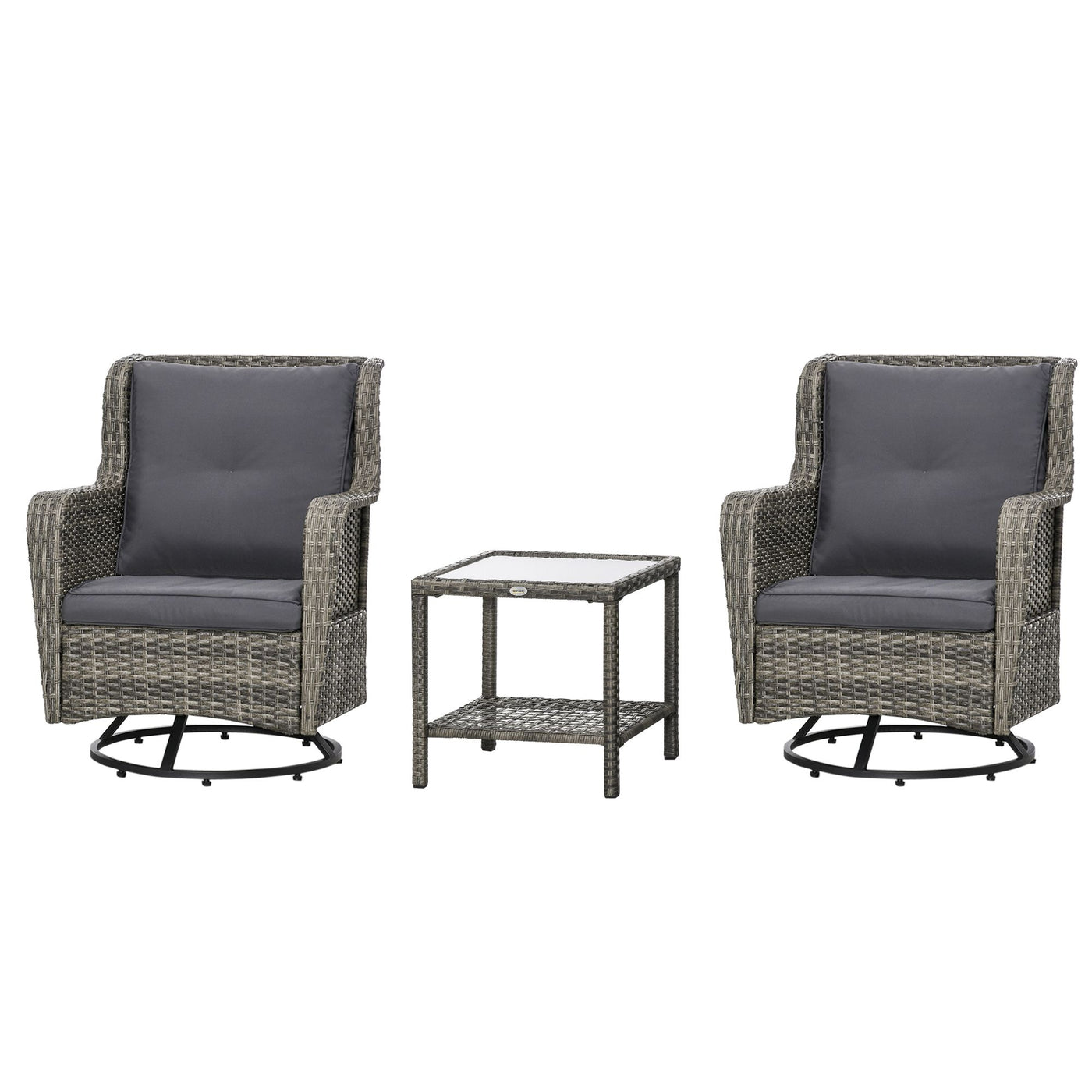 Outsunny Patio Pivotal 360°Rotating Rocking Bistro Set, Gray, Modern & Comfortable Outdoor Seating