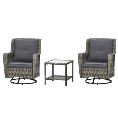 Outsunny Patio Pivotal 360°Rotating Rocking Bistro Set, Gray, Modern & Comfortable Outdoor Seating