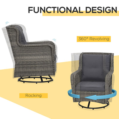 Outsunny Patio Pivotal 360°Rotating Rocking Bistro Set, Gray, Modern & Comfortable Outdoor Seating