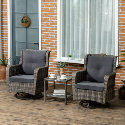 Outsunny Patio Pivotal 360°Rotating Rocking Bistro Set, Gray, Modern & Comfortable Outdoor Seating