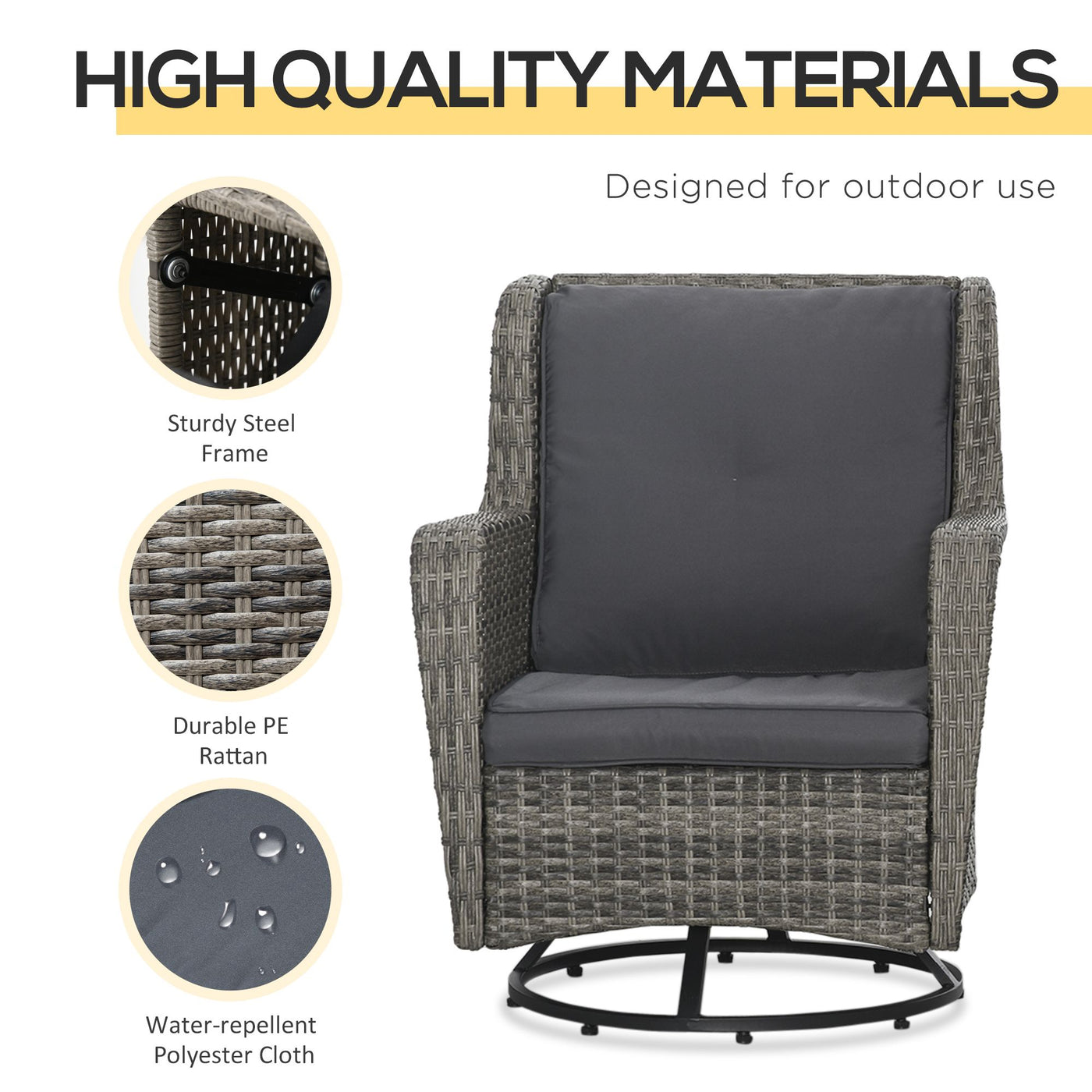Outsunny Patio Pivotal 360°Rotating Rocking Bistro Set, Gray, Modern & Comfortable Outdoor Seating