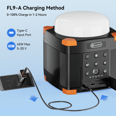 Flashfish FL9-A Multi-function Bluetooth Speaker | 56Wh Power Bank | Camping Light, 360° Surround Sound, USB-C, Bluetooth 5.0, 3-in-1 Power/Speaker/Home, Party, Outdoor Lighting