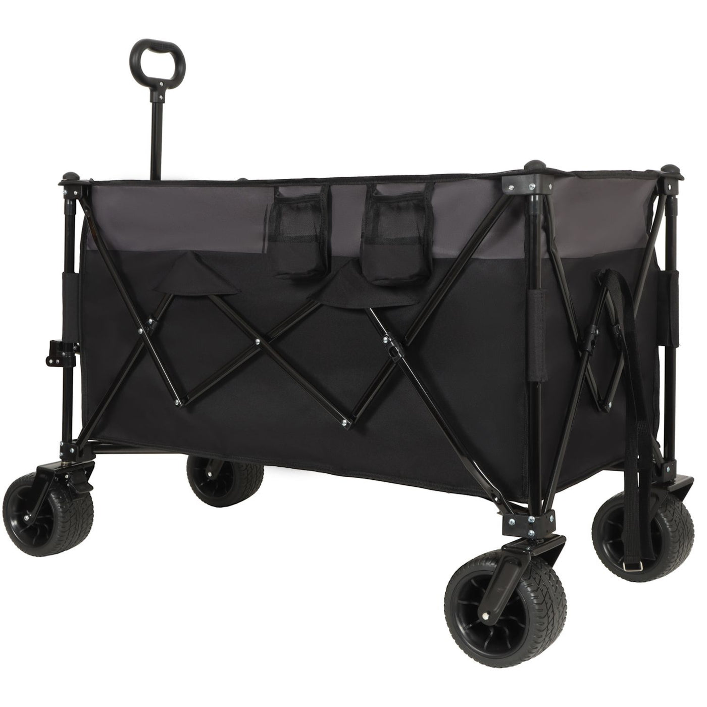 Extra Large 300L Tall Heavy-Duty Folding Wagon Cart with 480lbs Capacity – All-Terrain Wheels, Side Pockets, Brakes & Drink Holders for Camping, Beach, Sports, Gardening, Black- Gray