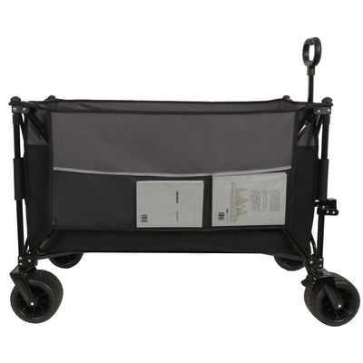 Extra Large 300L Tall Heavy-Duty Folding Wagon Cart with 480lbs Capacity – All-Terrain Wheels, Side Pockets, Brakes & Drink Holders for Camping, Beach, Sports, Gardening, Black- Gray