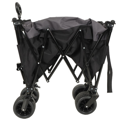 Extra Large 300L Tall Heavy-Duty Folding Wagon Cart with 480lbs Capacity – All-Terrain Wheels, Side Pockets, Brakes & Drink Holders for Camping, Beach, Sports, Gardening, Black- Gray