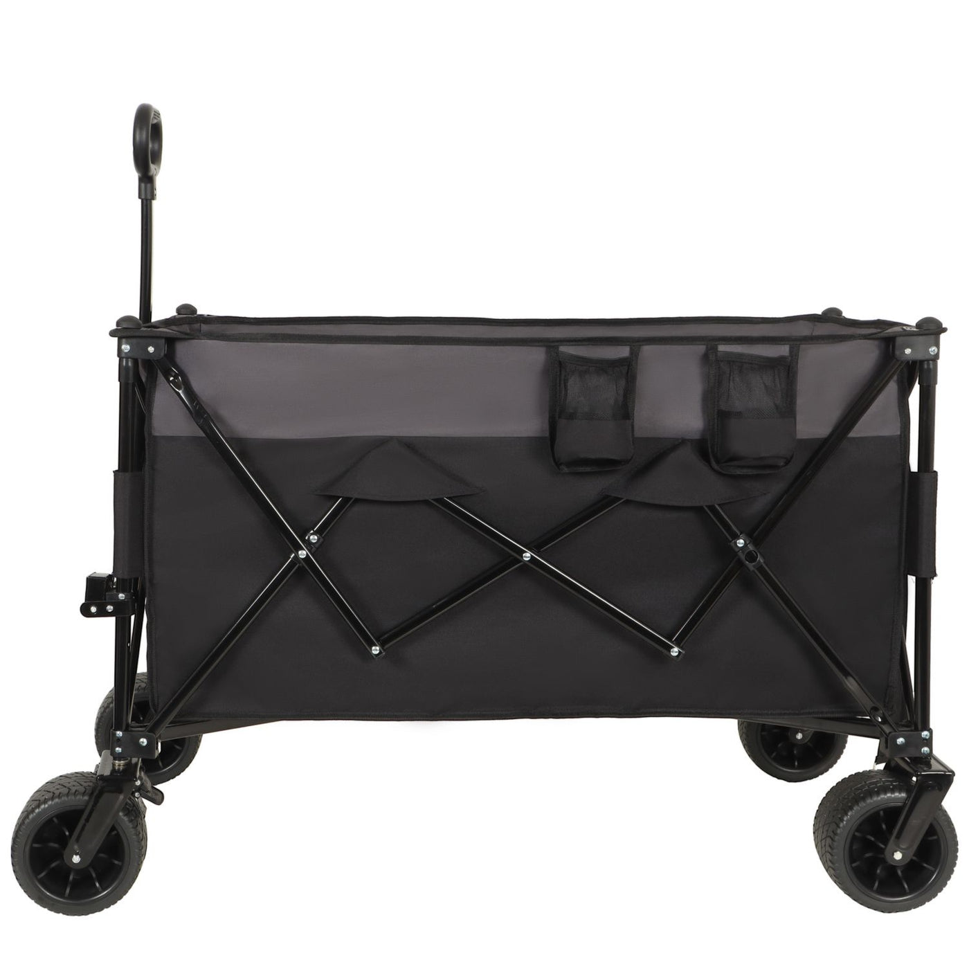 Extra Large 300L Tall Heavy-Duty Folding Wagon Cart with 480lbs Capacity – All-Terrain Wheels, Side Pockets, Brakes & Drink Holders for Camping, Beach, Sports, Gardening, Black- Gray