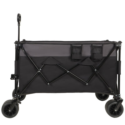 Extra Large 300L Tall Heavy-Duty Folding Wagon Cart with 480lbs Capacity – All-Terrain Wheels, Side Pockets, Brakes & Drink Holders for Camping, Beach, Sports, Gardening, Black- Gray