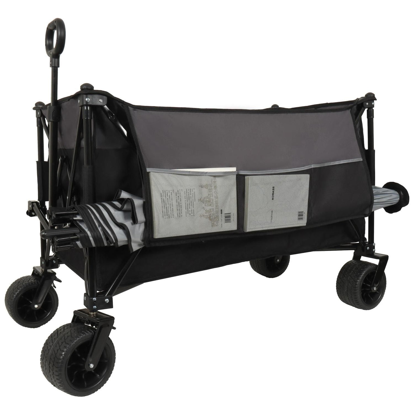 Extra Large 300L Tall Heavy-Duty Folding Wagon Cart with 480lbs Capacity – All-Terrain Wheels, Side Pockets, Brakes & Drink Holders for Camping, Beach, Sports, Gardening, Black- Gray