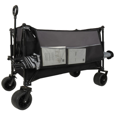 Extra Large 300L Tall Heavy-Duty Folding Wagon Cart with 480lbs Capacity – All-Terrain Wheels, Side Pockets, Brakes & Drink Holders for Camping, Beach, Sports, Gardening, Black- Gray