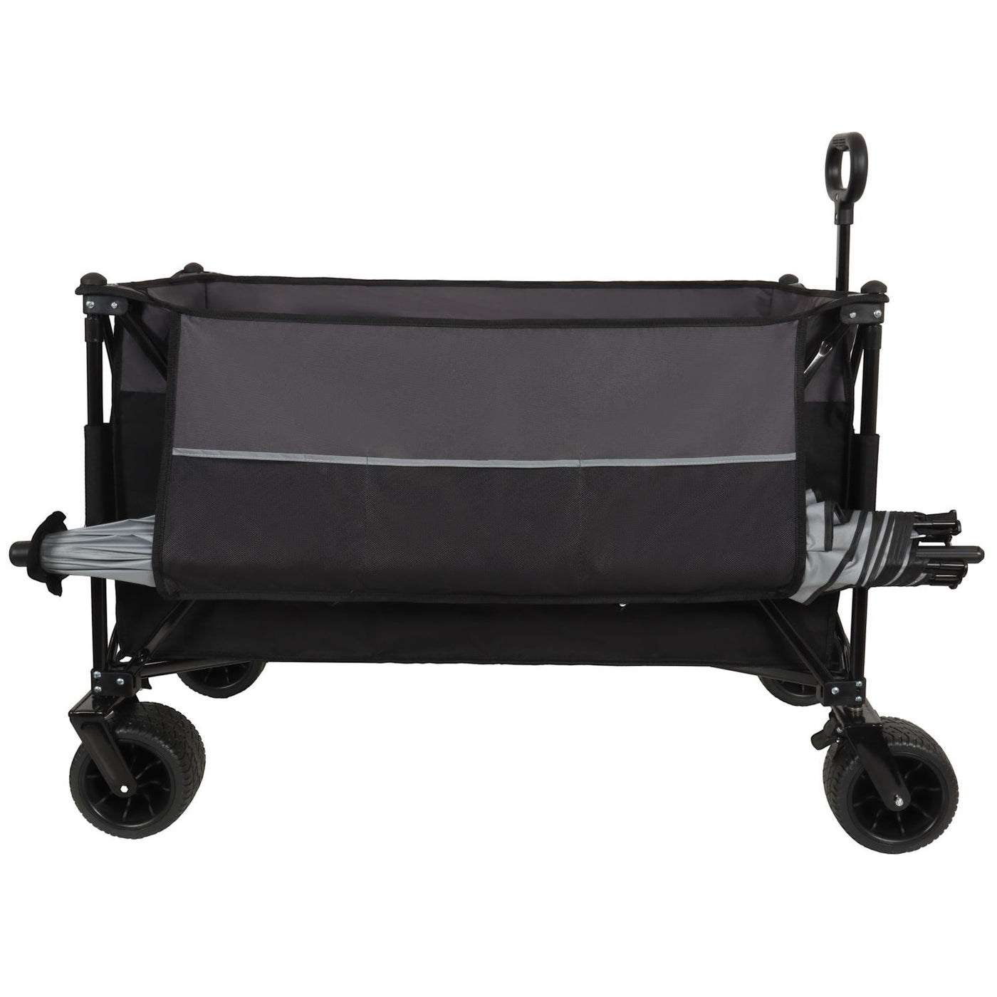 Extra Large 300L Tall Heavy-Duty Folding Wagon Cart with 480lbs Capacity – All-Terrain Wheels, Side Pockets, Brakes & Drink Holders for Camping, Beach, Sports, Gardening, Black- Gray