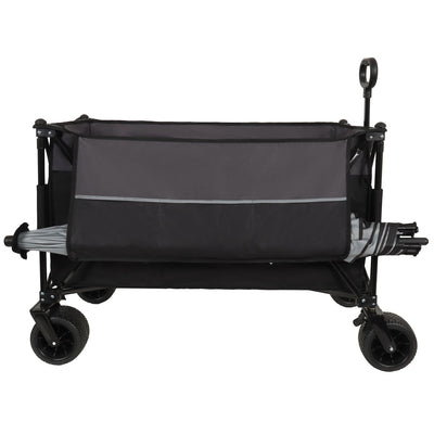 Extra Large 300L Tall Heavy-Duty Folding Wagon Cart with 480lbs Capacity – All-Terrain Wheels, Side Pockets, Brakes & Drink Holders for Camping, Beach, Sports, Gardening, Black- Gray
