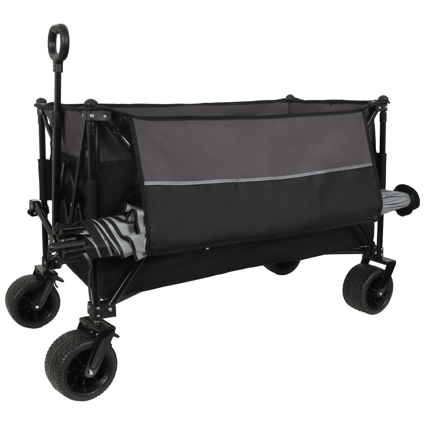 Extra Large 300L Tall Heavy-Duty Folding Wagon Cart with 480lbs Capacity – All-Terrain Wheels, Side Pockets, Brakes & Drink Holders for Camping, Beach, Sports, Gardening, Black- Gray