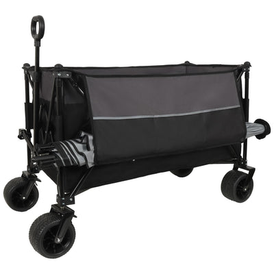 Extra Large 300L Tall Heavy-Duty Folding Wagon Cart with 480lbs Capacity – All-Terrain Wheels, Side Pockets, Brakes & Drink Holders for Camping, Beach, Sports, Gardening, Black- Gray