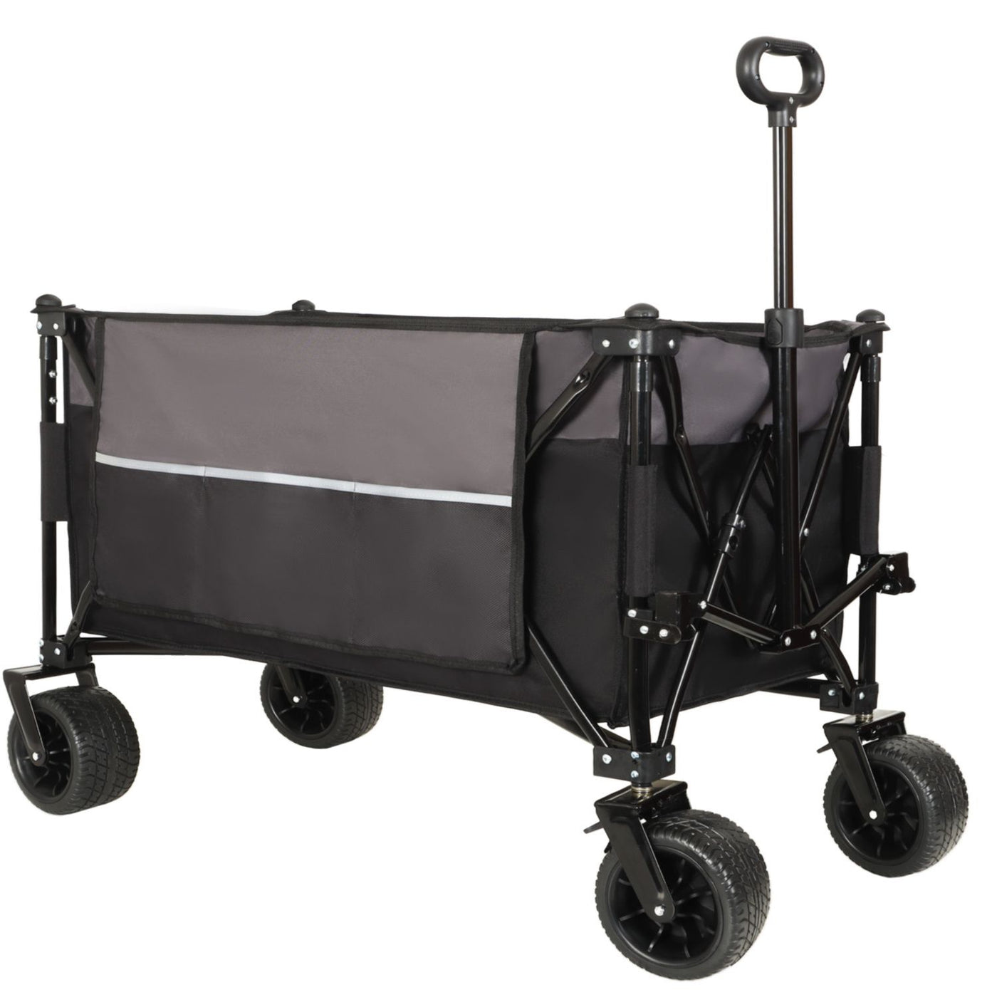 Extra Large 300L Tall Heavy-Duty Folding Wagon Cart with 480lbs Capacity – All-Terrain Wheels, Side Pockets, Brakes & Drink Holders for Camping, Beach, Sports, Gardening, Black- Gray