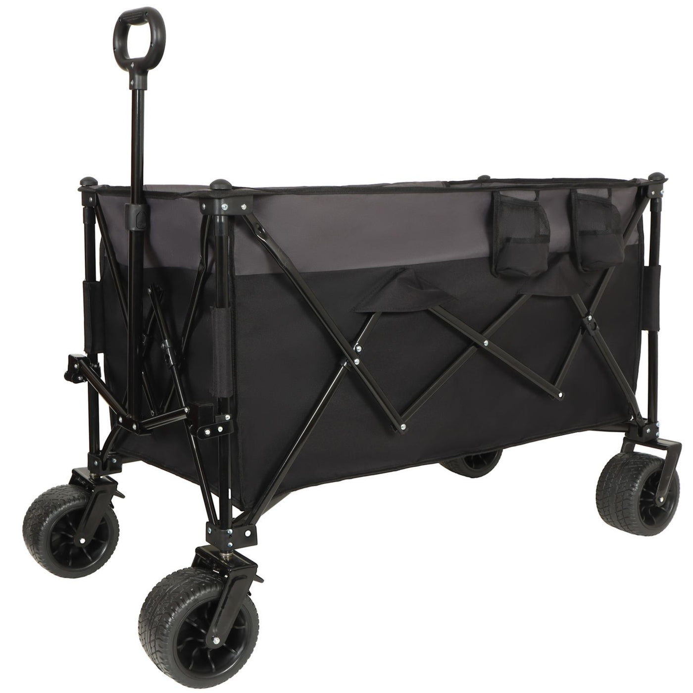 Extra Large 300L Tall Heavy-Duty Folding Wagon Cart with 480lbs Capacity – All-Terrain Wheels, Side Pockets, Brakes & Drink Holders for Camping, Beach, Sports, Gardening, Black- Gray