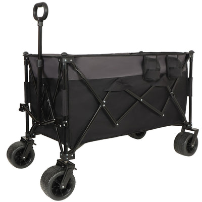 Extra Large 300L Tall Heavy-Duty Folding Wagon Cart with 480lbs Capacity – All-Terrain Wheels, Side Pockets, Brakes & Drink Holders for Camping, Beach, Sports, Gardening, Black- Gray
