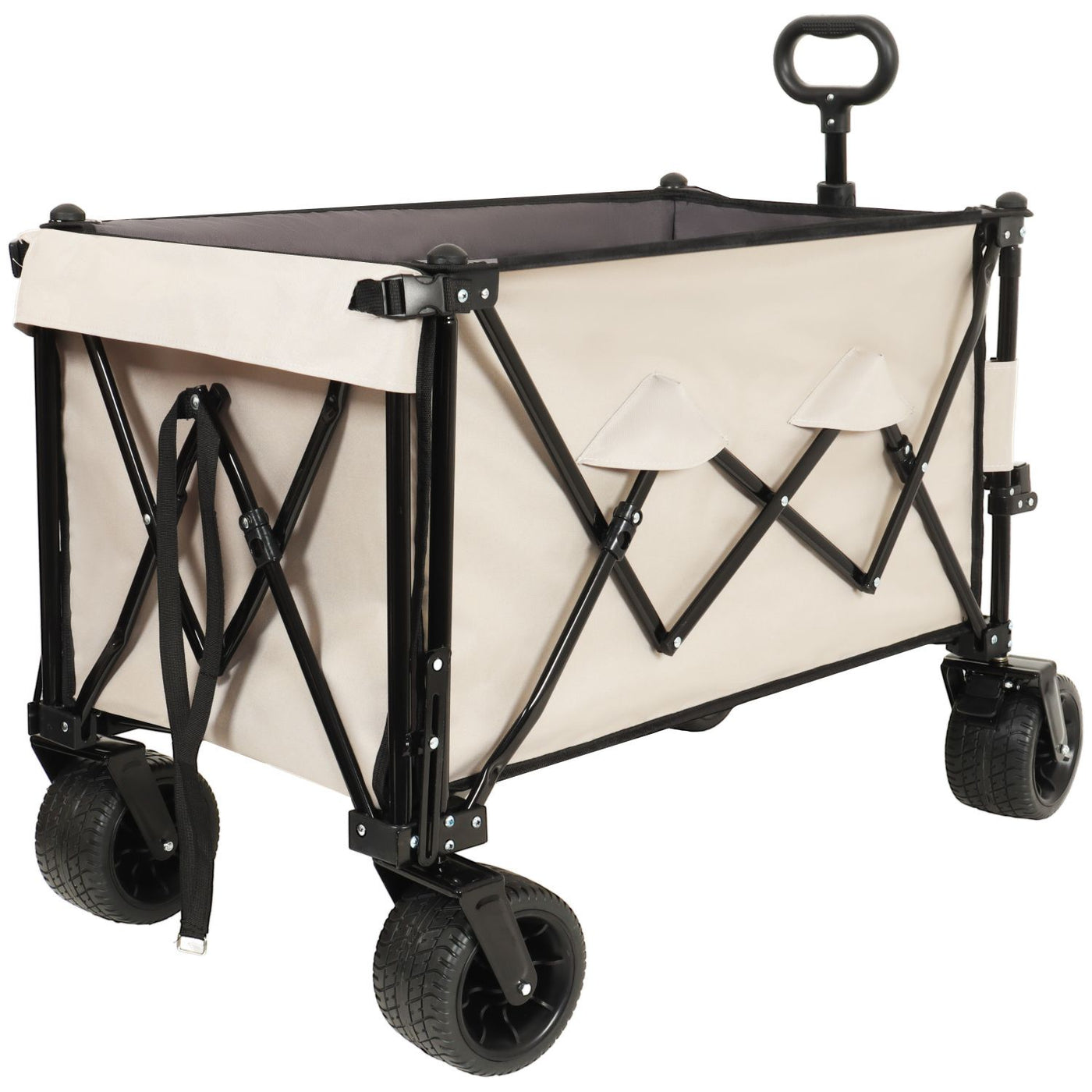 Foldable Wagon with Extended Tailgate, Extra Long Extender Wagon Cart,Beach Wagon Cart Heavy Duty 480LBS with Large All-Terrain Beach Wheels, khaki- Gray