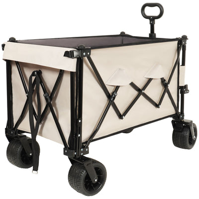 Foldable Wagon with Extended Tailgate, Extra Long Extender Wagon Cart,Beach Wagon Cart Heavy Duty 480LBS with Large All-Terrain Beach Wheels, khaki- Gray