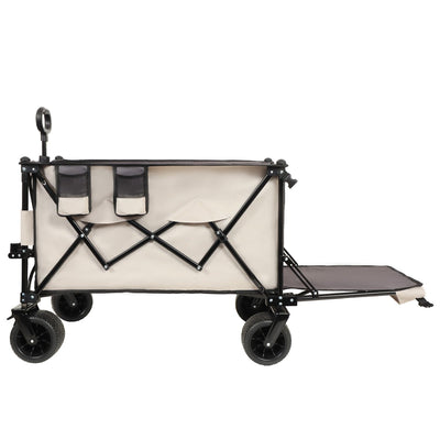 Foldable Wagon with Extended Tailgate, Extra Long Extender Wagon Cart,Beach Wagon Cart Heavy Duty 480LBS with Large All-Terrain Beach Wheels, khaki- Gray