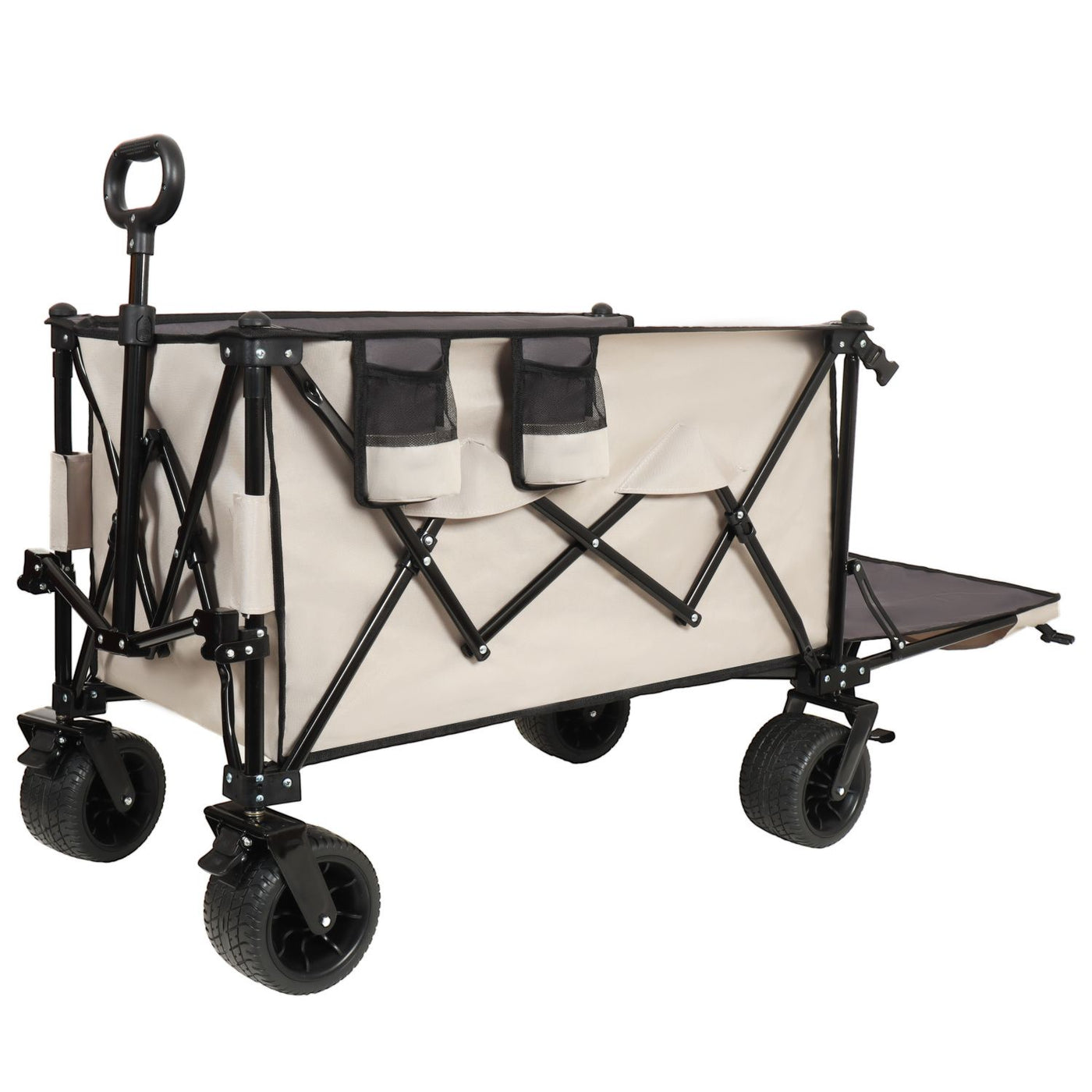 Foldable Wagon with Extended Tailgate, Extra Long Extender Wagon Cart,Beach Wagon Cart Heavy Duty 480LBS with Large All-Terrain Beach Wheels, khaki- Gray