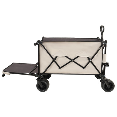 Foldable Wagon with Extended Tailgate, Extra Long Extender Wagon Cart,Beach Wagon Cart Heavy Duty 480LBS with Large All-Terrain Beach Wheels, khaki- Gray