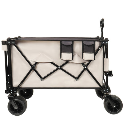 Foldable Wagon with Extended Tailgate, Extra Long Extender Wagon Cart,Beach Wagon Cart Heavy Duty 480LBS with Large All-Terrain Beach Wheels, khaki- Gray