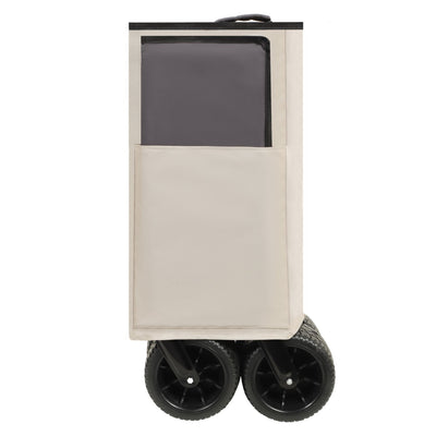 Foldable Wagon with Extended Tailgate, Extra Long Extender Wagon Cart,Beach Wagon Cart Heavy Duty 480LBS with Large All-Terrain Beach Wheels, khaki- Gray