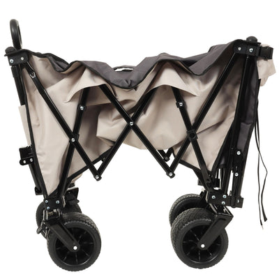 Foldable Wagon with Extended Tailgate, Extra Long Extender Wagon Cart,Beach Wagon Cart Heavy Duty 480LBS with Large All-Terrain Beach Wheels, khaki- Gray