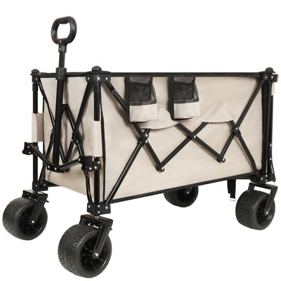 Foldable Wagon with Extended Tailgate, Extra Long Extender Wagon Cart,Beach Wagon Cart Heavy Duty 480LBS with Large All-Terrain Beach Wheels, khaki- Gray