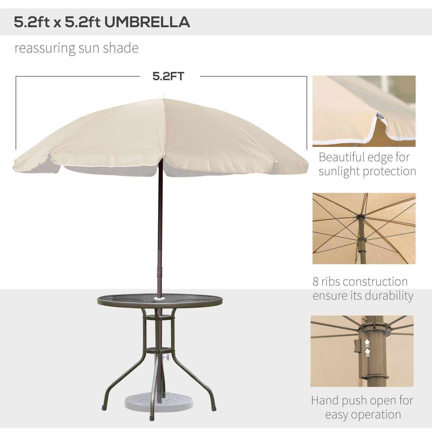 Outsunny 6-Piece Patio Dining Set with Umbrella, Folding Chairs & Glass Table, Beige - Outdoor Meal Setup