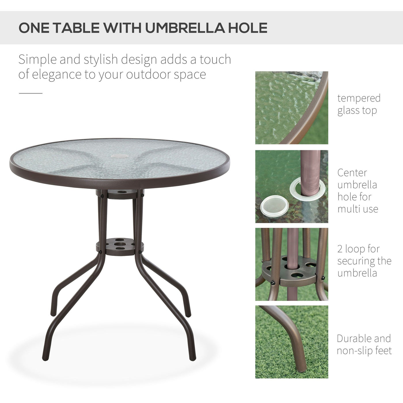 Outsunny 6-Piece Patio Dining Set with Umbrella, Folding Chairs & Glass Table, Beige - Outdoor Meal Setup