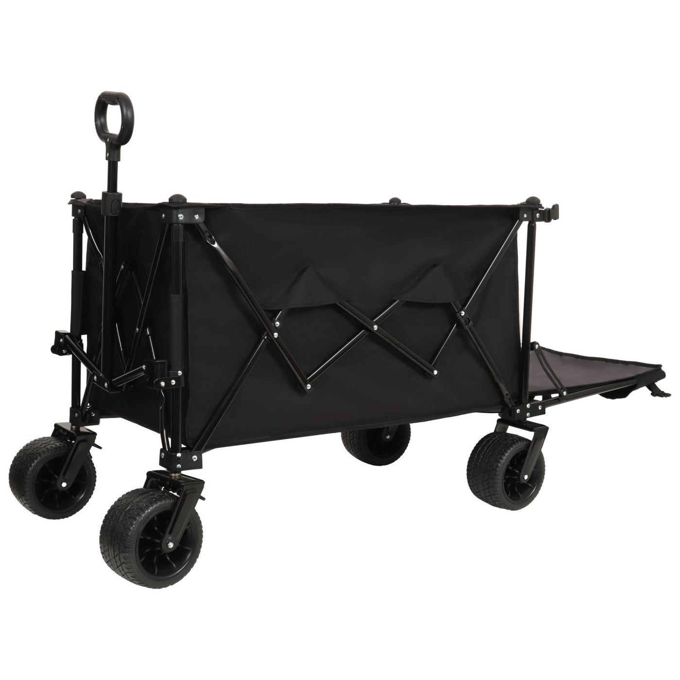 Foldable Wagon with Extended Tailgate, Extra Long Extender Wagon Cart,Beach Wagon Cart Heavy Duty 480LBS with Large All-Terrain Beach Wheels, Black- Gray