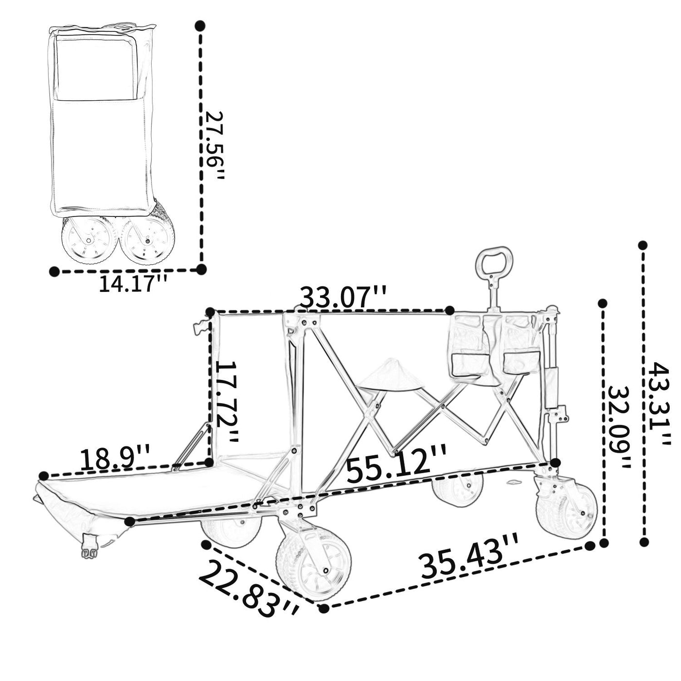 Foldable Wagon with Extended Tailgate, Extra Long Extender Wagon Cart,Beach Wagon Cart Heavy Duty 480LBS with Large All-Terrain Beach Wheels, Black- Gray