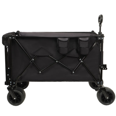 Foldable Wagon with Extended Tailgate, Extra Long Extender Wagon Cart,Beach Wagon Cart Heavy Duty 480LBS with Large All-Terrain Beach Wheels, Black- Gray