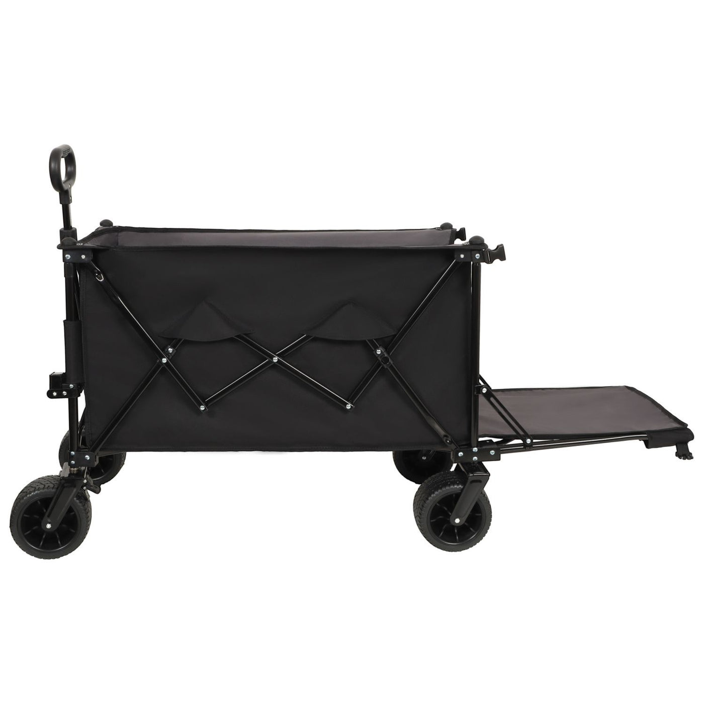 Foldable Wagon with Extended Tailgate, Extra Long Extender Wagon Cart,Beach Wagon Cart Heavy Duty 480LBS with Large All-Terrain Beach Wheels, Black- Gray
