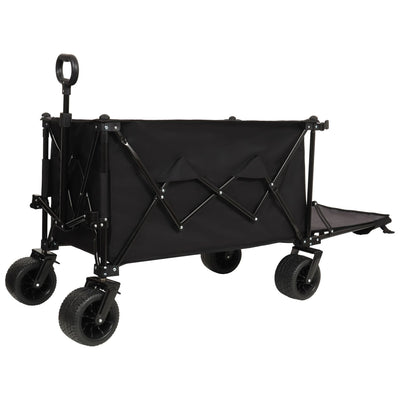 Foldable Wagon with Extended Tailgate, Extra Long Extender Wagon Cart,Beach Wagon Cart Heavy Duty 480LBS with Large All-Terrain Beach Wheels, Black- Gray