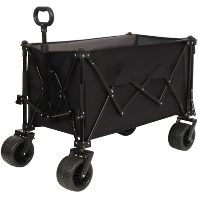 Foldable Wagon with Extended Tailgate, Extra Long Extender Wagon Cart,Beach Wagon Cart Heavy Duty 480LBS with Large All-Terrain Beach Wheels, Black- Gray