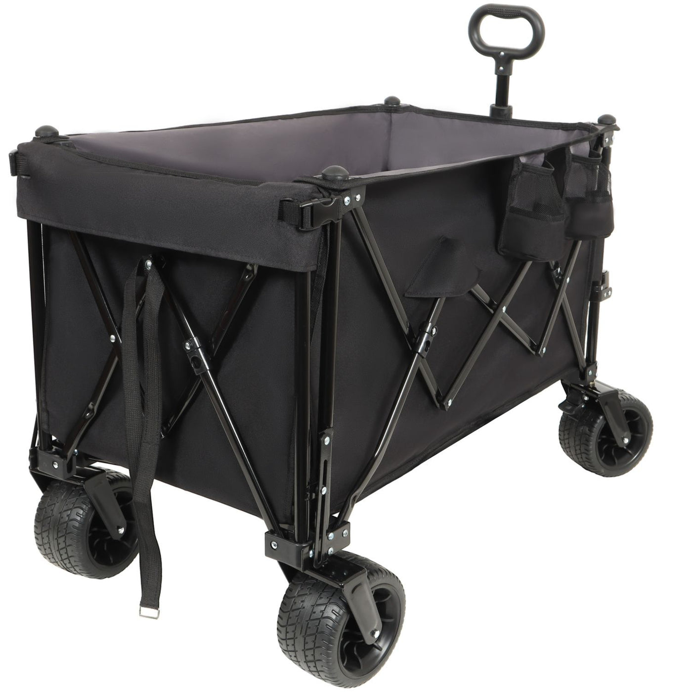 Foldable Wagon with Extended Tailgate, Extra Long Extender Wagon Cart,Beach Wagon Cart Heavy Duty 480LBS with Large All-Terrain Beach Wheels, Black- Gray