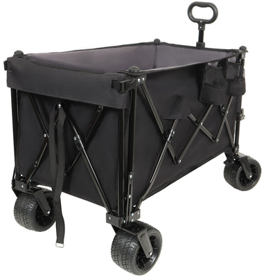 Foldable Wagon with Extended Tailgate, Extra Long Extender Wagon Cart,Beach Wagon Cart Heavy Duty 480LBS with Large All-Terrain Beach Wheels, Black- Gray