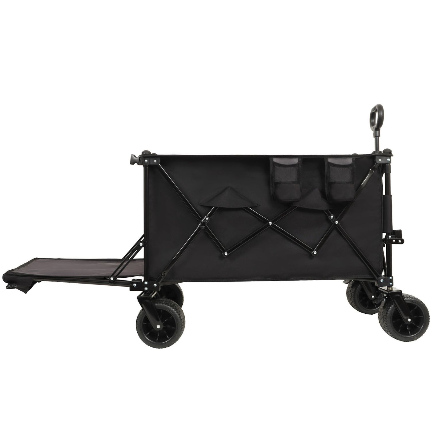 Foldable Wagon with Extended Tailgate, Extra Long Extender Wagon Cart,Beach Wagon Cart Heavy Duty 480LBS with Large All-Terrain Beach Wheels, Black- Gray