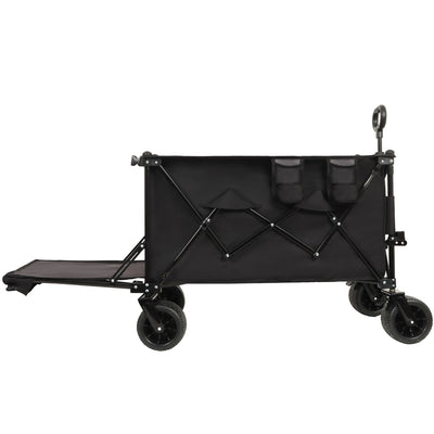 Foldable Wagon with Extended Tailgate, Extra Long Extender Wagon Cart,Beach Wagon Cart Heavy Duty 480LBS with Large All-Terrain Beach Wheels, Black- Gray
