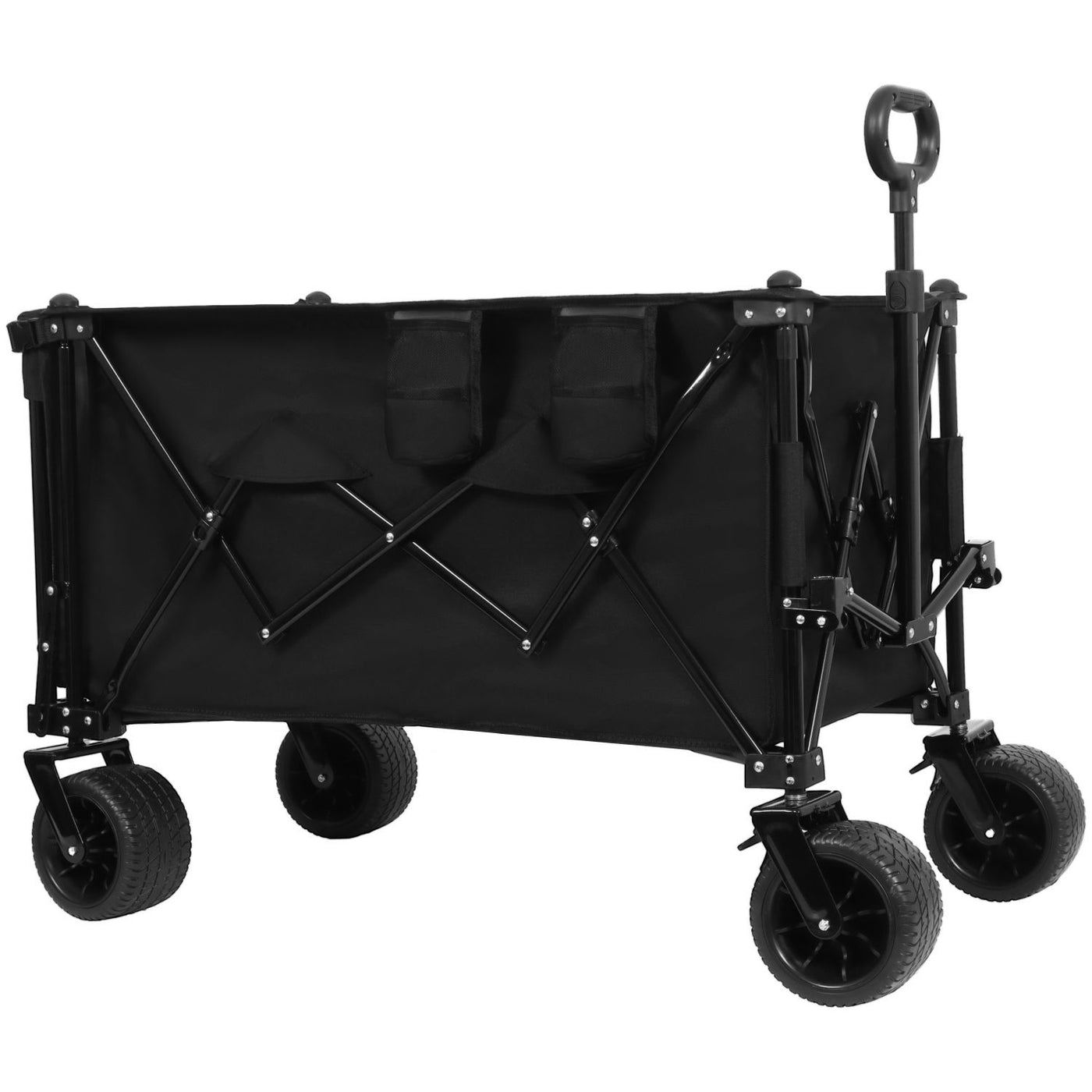 Foldable Wagon with Extended Tailgate, Extra Long Extender Wagon Cart,Beach Wagon Cart Heavy Duty 480LBS with Large All-Terrain Beach Wheels, Black- Gray