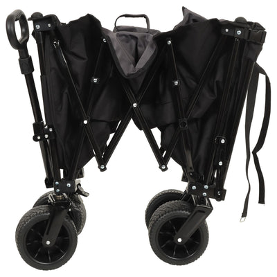 Foldable Wagon with Extended Tailgate, Extra Long Extender Wagon Cart,Beach Wagon Cart Heavy Duty 480LBS with Large All-Terrain Beach Wheels, Black- Gray