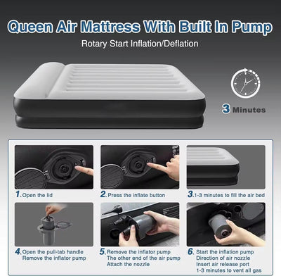 Air Mattress, 16" Raised Full Size Self Inflatable Blow Up Mattress with Built in Pump, Thick Comfort Air Bed for Camping, Guests & Home,
