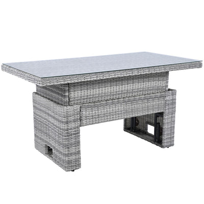 Outdoor Furniture Set Patio Rattan Furniture Set with an Adjustable Table, Recliners with Extendable Side Tables, and Two Ottomans For Patio, Lawn, Backyard, Pool, Beige