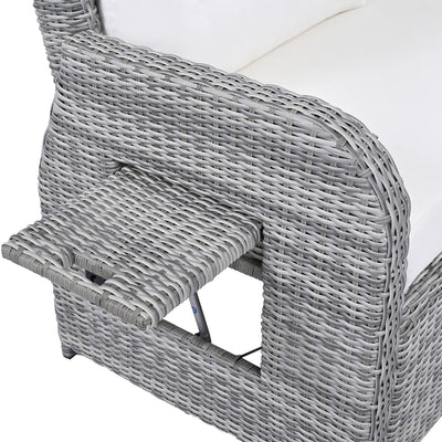 Outdoor Furniture Set Patio Rattan Furniture Set with an Adjustable Table, Recliners with Extendable Side Tables, and Two Ottomans For Patio, Lawn, Backyard, Pool, Beige