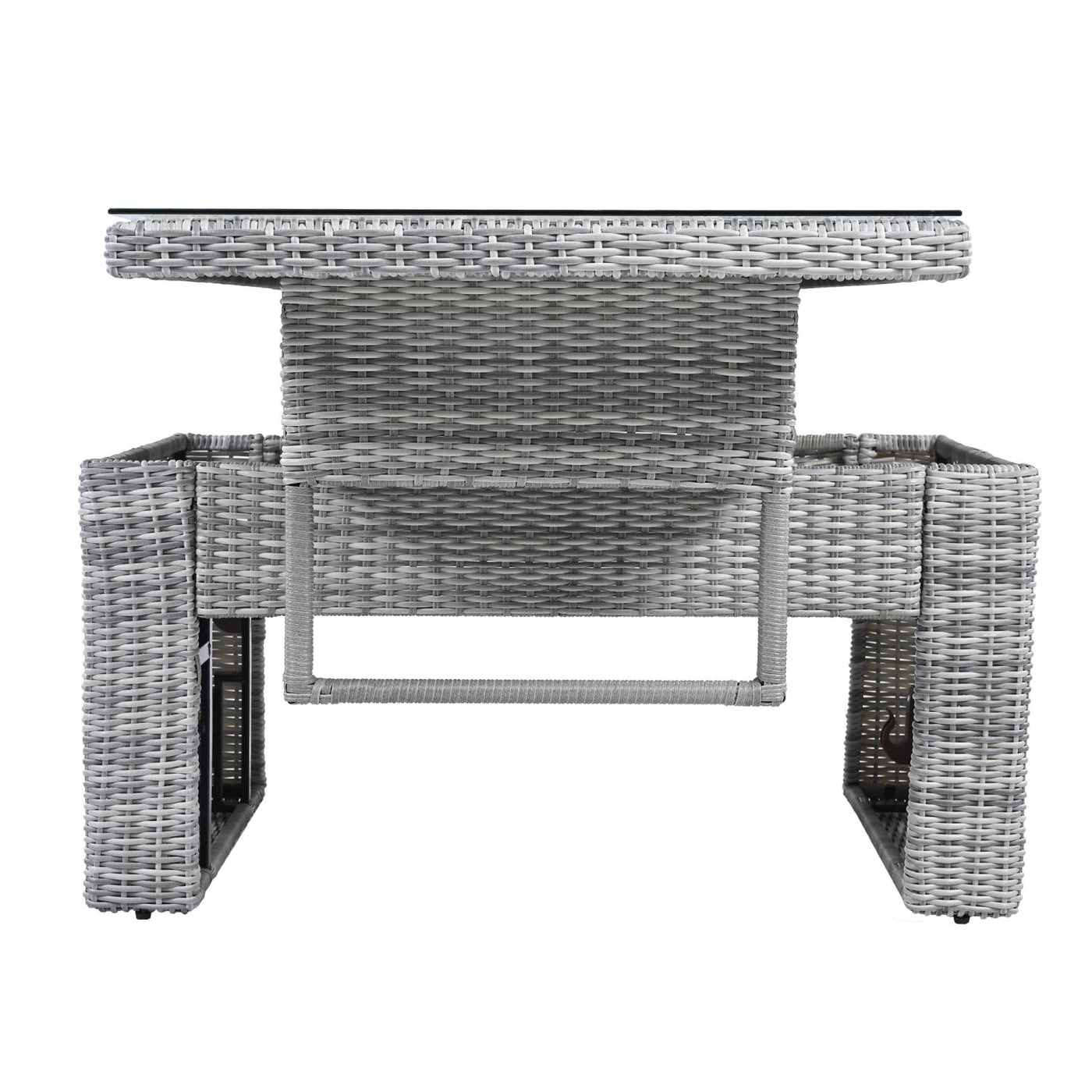 Outdoor Furniture Set Patio Rattan Furniture Set with an Adjustable Table, Recliners with Extendable Side Tables, and Two Ottomans For Patio, Lawn, Backyard, Pool, Beige