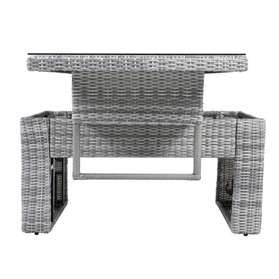 Outdoor Furniture Set Patio Rattan Furniture Set with an Adjustable Table, Recliners with Extendable Side Tables, and Two Ottomans For Patio, Lawn, Backyard, Pool, Beige